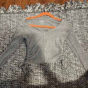 gray hollister long sleeve with button up and tie details